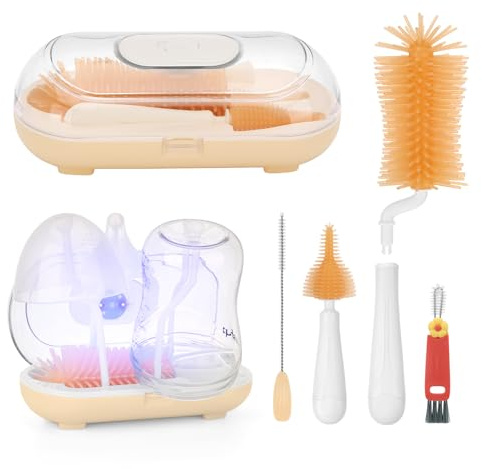 Baby Bottle Brush, Maypott Portable Travel Silicone Bottle Brushes for Cleaning Bottle Drying Rack Bottle Cleaner Set with Nipple & Straw Brush Bottle Drying Rack Baby Bottle Steriliser(Yellow)
