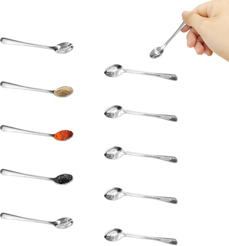 Mini-Löffel, winzige Edelstahl-Löffel, 7,3 cm, für Salzgläser, Gewürzgläser, SUS 304, Lebensmittelqualität, kleine Löffel, Gewürzlöffel für Salz, Gewürze, Pfeffer, Zucker, Honig (10)