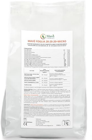 Concime fogliare 20 20 20 Mavè foglia 2 kg - fertilizzante 20.20.20 NPK per olivo, agrumi, orto, vite, piante - Nutrizione completa e crescita veloce