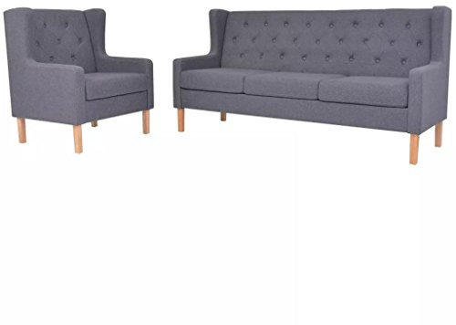 Homgoday 2-TLG. Sofa-Set Stoff Grau Loungesofa Wohnzimmersofa Gästesofa Sofa Couch Couchgarnitur Sitzmöbel für Wohnzimmer Empfang Büro
