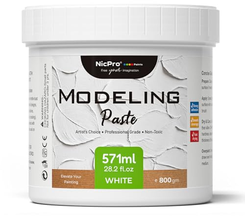 Nicpro Pasta Estructural Para Pintura 571 ml / 28,2 Oz, Pasta Estructural Textura Suave-Blanca, Fácil De Aplicar, Efecto 3D, Pasta Textura Para Texturas, Relieves, Manualidades