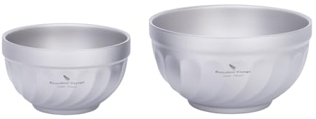 iBasingo Doppelwandige Titan Schüsseln 500ml & 800ml Haferflocken Lebensmittel Reis Suppe Schale Ultraleichte Tragbare Geschirr Outdoor Camping Metall Becher (Titanfarbe) Ti1170T