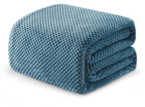 Exclusivo Mezcla Decke Kuscheldecke Flauschig 150x200 cm Fleecedecke | Sofadecke Tagesdecke Wohndecke, Waffelmuster, Bettüberwurf, Bett, Sofa, Leicht, Weich, Warm, Maschinenwaschbar, Schieferblau