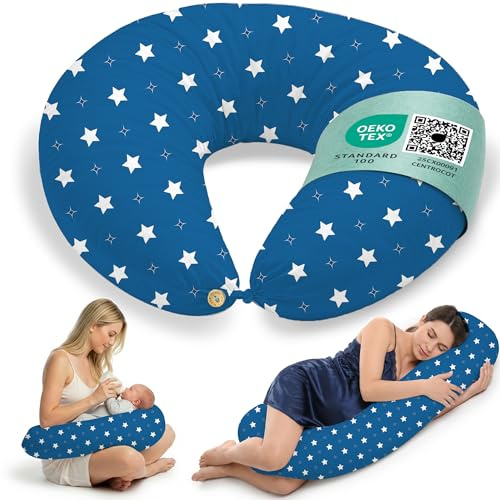 Flowen Coussin de Grossesse et Allaitement XXL Oreiller de Maternité pour Femmes Enceintes et Bébé Coussin Multifonctionnel avec Taie en 100% Coton pour Dormir sur Le Côté et l'activité du Tummy Time