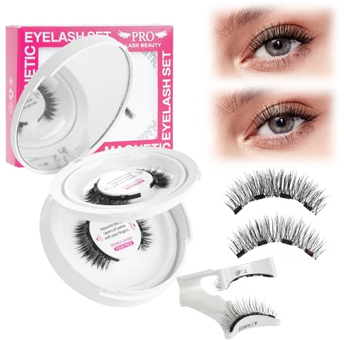 Magnetische Wimpern Magnet Lashes Natürlicher Wiederverwendbare Kein Kleber No Glue or Eyeliner Easy to Wear 4 Magnetpunkte sind stärker Augenform geeignet(2Paare,Intimacy+Elation)