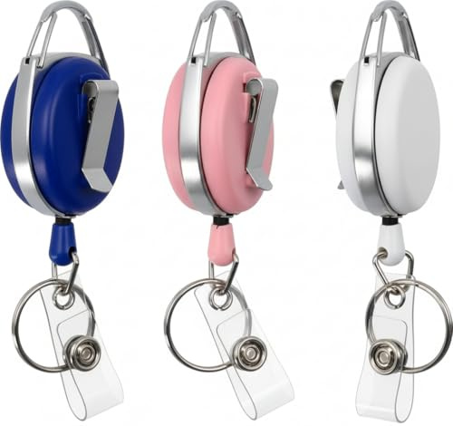 Schlüsselanhänger Ausweishalter Schlüsselband Ausziehbar, 3 Stück Einziehbarer ausweishülle Schlüsselrolle, Ausweis mit Schlüsselring für Schlüssel, Kartenhalter und Gürtelclip(Blau, Rosa, Weiß)