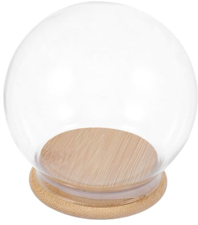 ROMISBABA Klare Glasglocke mit Holzsockel Staubdichte Pflanzen und Snowglobe Dekohaube Aufbewahrungsglocke für Konservierte Blumen DIY Figuren Süßigkeiten Fotos und Miniaturbäume