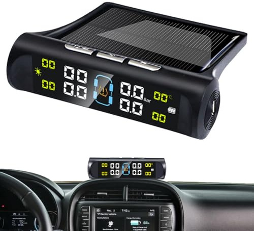 de monitoreo de presión de neumáticos - PP Metal portátil 0-5.6 bar | Monitor solar inalámbrico de presión de neumáticos | Monitor solar de alta precisión para todos los vehículos de 4 ruedas