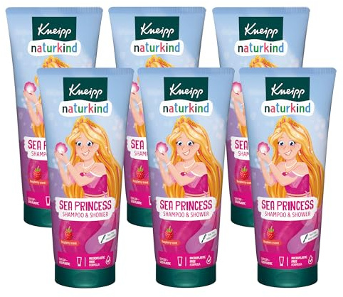 Kneipp Naturkind Seeprinzessin Shampoo & Dusche - Kinderduschgel 2 in 1 mit Himbeerduft - tränenfrei & leicht kämmbar - Multipack 6 x 200ml