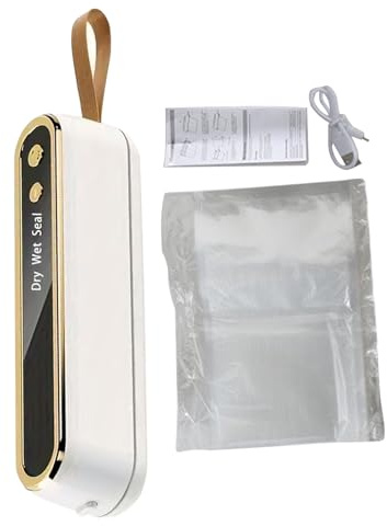 Envasadora al Vacío - Equipo Portátil De Sellado Sin Cable - Selladora al Vacío para Alimentos sin Cables con 10 Bolsas,Para Hogar Cocina Almacenamiento Conservación de Carne Viaje Tarros