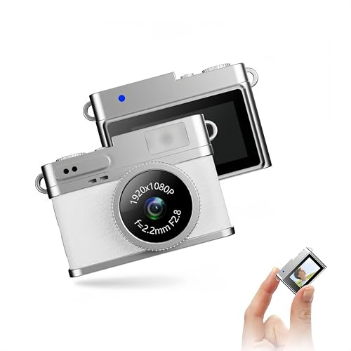 Porte-clés rétro avec mini appareil photo numérique 8 MP, stabilisation d'image, écran LCD HD 0,96, USB, 32 Go gratuit, cadeau (rétro, blanc)