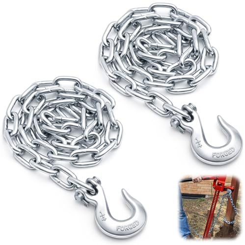 Otoolling 2 Pack 48 Inch Chain and Slip Hook for T Post Puller Fence Post Remover Tool Galvanized Steel Lifting Chain, Works with Jack Lever, Heavy Duty for Fence Poles Sign Tree Stumps Removal Repair