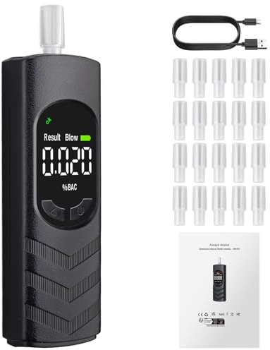 Proster Dual-Sensor Portable Breathalyzer with Voice Prompts & 20 Mouthpieces - Rechargeable Digital Alcohol Tester Professional Accuracy, Fast 4-Second Results for Personal & Workplace Use