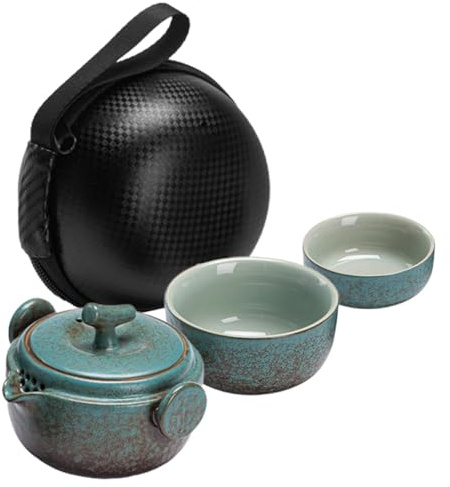 HOLIDYOYO Juego de Té de Porcelana Kungfu Portátil para Adultos, Tetera China y Taza Verde, Cerámica con Estuche de Viaje, para Degustación y Ritual de Té Individual