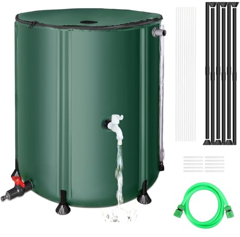 YAFF Collapsible Rain Barrel 53 Gallon Rainwater Collect System Water Storage Tank to Collect Rainwater from Gutter Downspout Water Catcher with Filter Spigot Overflow Kit for Garden, Lawn, Green