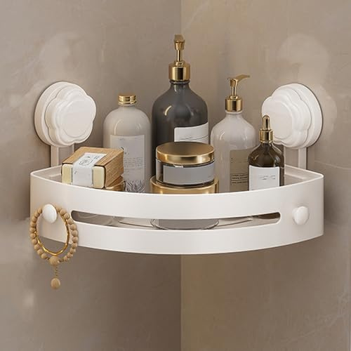 Mensola portaoggetti per doccia, mensola da bagno, con ventosa, organizer angolare per shampoo e trucco, accessori da bagno (1 pezzo, bianco)