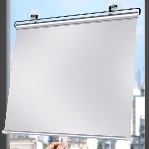 Estores Enrollables Blackout con Ventosa,Silver Cortinas Opacas Sin Taladrar,Persianas Enrollables Parasol Retráctiles Aislamiento térmico,Persianas Térmicos Temporales para Casa y Coche