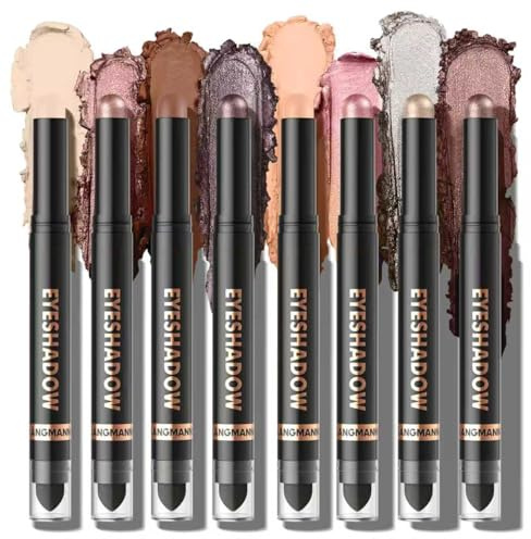 ALIIP Set de 8 Bâtons d'Ombre à Paupières, Fard à Paupières en Stick avec Pinceau Estompeur - Longue Durée, Waterproof, Haut Pigment - Pour Quotidien et Soirée - Idéal pour Femmes, A