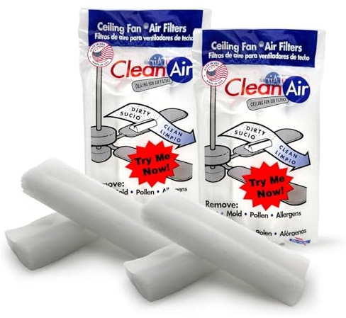 BioStrike Ceiling Fan Blade Air Filter - Dust & Allergen Catcher - Easy-Attach - Blade Filters for Any Fan Size - Reduce Airborne Particles - Made in USA (2 Pack, 4 Blade Filters Total)