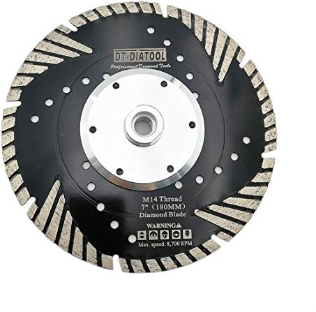 DT-DIATOOL Diamant Trennscheibe 180 mm x M14 Turbo Sägeblatt mit Schutzzähne zum Schneiden Schleifen Granit Marmor Beton Fliesen