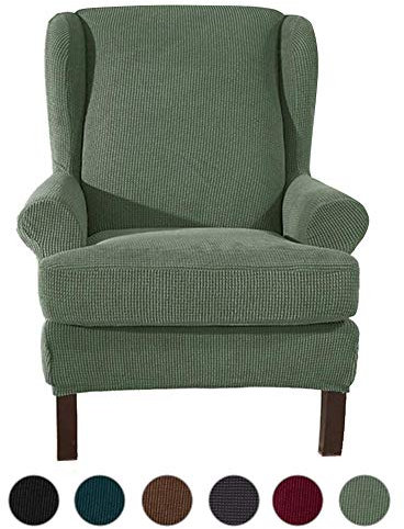 ele ELEOPTION Ohrensessel Husse,Elastisch Sofabezug Sesselbezug,Jacquard Sofaüberwurf Stretch Husse für Ohrensessel Wing Chair (Grün)