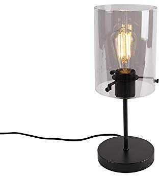 Qazqa - Design Table Lamp I Table Light Black with Smoke Glass on Standard - Dome- - Design - Suitable for LED E27 | 1 Light - Glass Table lamp - Suitable for Living Room I Bedroom I