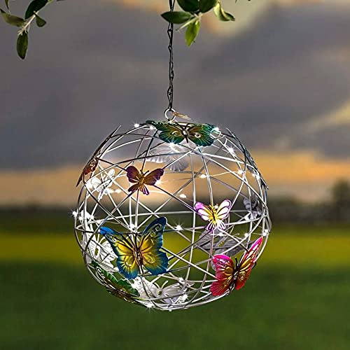 Uposao Bola de mariposa solar para exteriores, bola de jardín, luces solares LED, impermeables, faroles artísticos para jardín, patio, porche