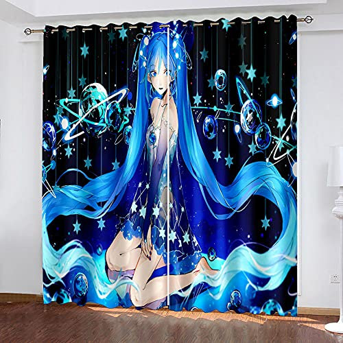 GJBGZX Rideau À Oeillet 2 Pièces 300 X 270Cm Rideau Occultant Anthracite Opaque - 3D Blue Girl Créatif Motif, pour Fenetre De Salon Chambre Chambre Enfant, Isolant Thermique Et Sonore