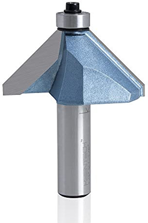 KEENTECH Oberfräsen-Bits, Hartmetallbestückt, 45-Grad-Fasenfräser für Kantenformung, industrielle Qualität, blaue Schneidwerkzeuge für Holzbearbeitung (1/2-Zoll-Schaft x 1-1/8-Zoll-Fase x 2,5 cm