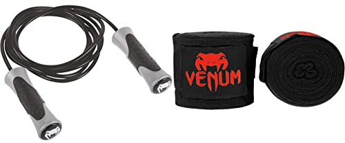 VENUM Challenger, Corda per Saltare con velocità Unisex, Nero, Taglia Unica & Kontact, Bendaggi da Box Unisex – Adulto, Nero/Rosso, 4m