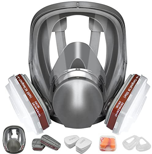 FANGNISN Ensemble respiratoire intégral réutilisable – Masque à gaz 6800 avec filtre à air à charbon actif, pour vapeur organique, peinture, chimie, soudure, polissage, ponçage et coupe
