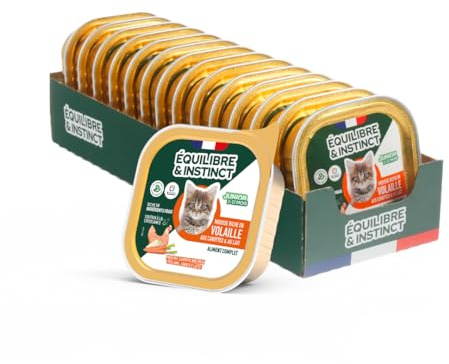 EQUILIBRE & INSTINCT - Chaton - Pâtée Nourriture Humide Volaille - Favorise la Production d'Énergie - Recette Complète Formulée avec des Vétérinaires - 14x85g - Fabriqué en France