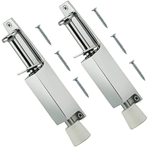 TERF® Heavy Duty Kick Down Door Lock Stopper Holder Spring Loaded Adjustable Doorstop Grey Foot Spring Loaded Door Retainer with Extra-Strong Including Fixing Screw - Pack of 2
