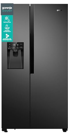Gorenje NRS 9 EVB Side by Side Kühl-Gefrierkombination/NoFrost Plus/Inverter Kompressor/Wasser- und Eiswürfelspender/SensoTech / 179, 3 cm/Kühlteil 371 l/Gefrierteil 185 l/schwarz