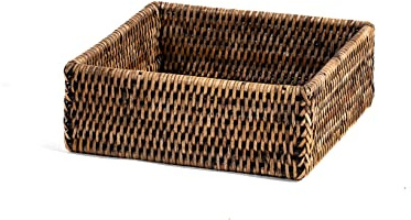 H&H, Cestino Quadrato, In Rattan Naturale Marrone, Fatto a Mano, 19,6x5xH7 Cm, Perfetto Come Portapane, Porta Grissini EePorta Condimenti, Ideale per Casa e Settore HORECA