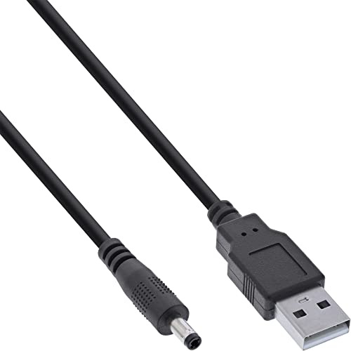 InLine® Cable adaptador de corriente USB CC, conector USB A a CC 4,0 x 1,70 mm, conector hueco, negro, 1 m