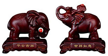 Samnuerly Ornaments Paar Elefant-Statuen, Dekoration, chinesische Kunstharz-Holzfiguren, Zuhause und Büro, mit Sockel, ziehen Reichtum und viel Glück (klein)