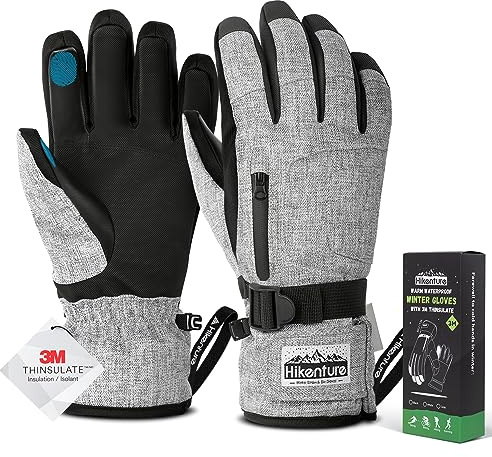 HIKENTURE Guanti invernali da uomo e da donna, guanti da sci 3M Thinsulate, guanti impermeabili invernali caldi, guanti touch screen antivento da snowboard per sci, ciclismo, motociclismo, corsa
