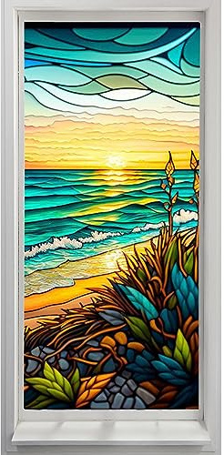 Vigcebit Privacy Window Film Bathroom | Colorful Painting Film | Window Privacy Clings, Removable Decorative Decals, Static Glass Sticker Non-adhesive Door Bathroom Sticker