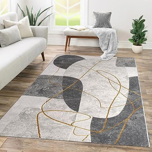 TT Home Tapis Pile Courte Chambre Adulte Salon Motif Geometrique 3D Abstrait, Couleur:Gris Beige, Dimension:160x230 cm