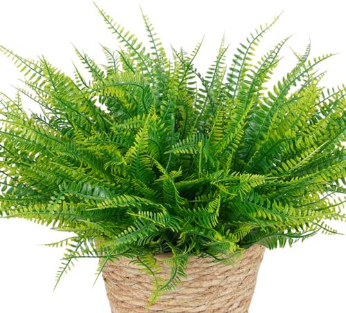 VaryFloral 10 Bündel künstliche Pflanzen für den Außenbereich, grüne künstliche Farne, Pflanzen, Kunststoff, künstlicher Blumenstrauß für Fenster, Box, Garten, Veranda, Heimdekoration, draußen