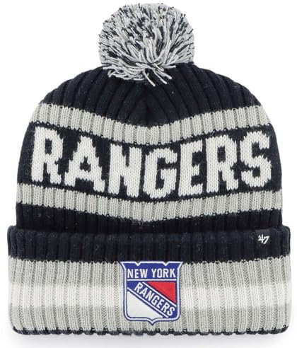 '47 NHL Bering Sport Strickmütze mit Bommel, offizielles Lizenzprodukt, offizielles Lizenzprodukt, für kaltes Wetter, New York Rangers Navy, Einheitsgr��e