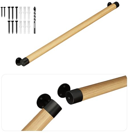 2FT Wooden Stair Handrails,Indoor Outdoor Hand Railings, Sturdy Wall Mount Support,Non-Slip Safety Handrail for Elderly, Children, and People with Physical Limitations