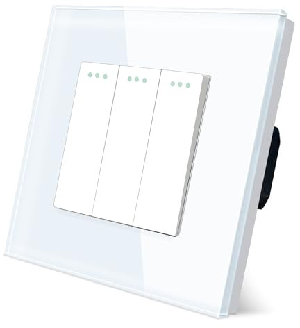 TAWOIA Lichtschalter 3 Fach 1 Weg Unterputz Taste Schalter 86 * 86mm Lichtschalter Glas Weiß Kippschalter