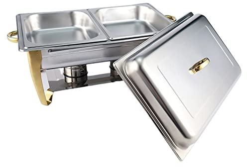 Double Chafing Dish Set, Rectangular Full Size Stainless Steel Chafer Buffet Servers With Food Pan, Fuel Holders & Lid, Food Warmers For Party
