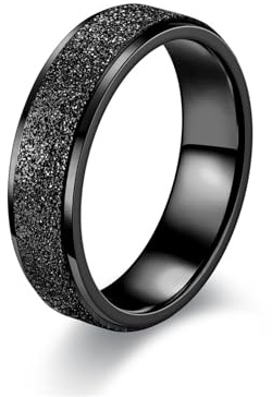MAGIIE Anillo de Mujer 6mm Negro, Esmerilado de Acero Inoxidable, Banda Clásica para Boda y Compromiso (Negro, 14)