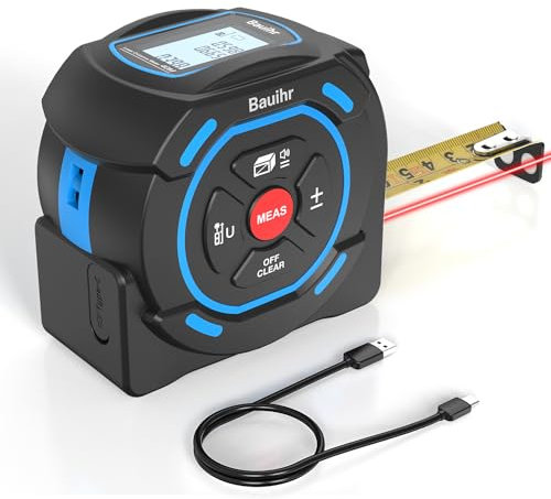 Bauihr Laser Tape Measure, Digital Measuring Tape with 40m Laser Measure, 5m Tape Measure, Rechargeable LCD Display, M/In/Ft/Ft+In Unit Switch, Distance Meters/Area/Volume/Pythagorean Measurement