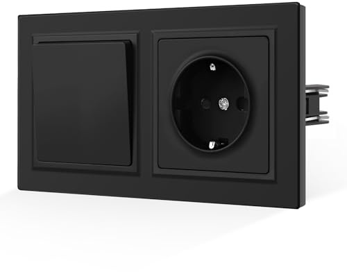 CNBINGO Interruptor de luz y tomacorriente Schuko con garras - 1 compartimiento 1 vía interruptor basculante empotrado - Tomacorriente de protección con protección para niños - Placa mate respetuosa