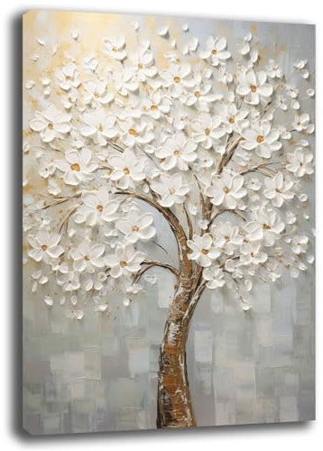 Quadro Moderno Verticale Camera da letto ALBERO della VITA fiore bianco Astratto Quadri moderni soggiorno da Parete Stampa su tela Canvas Decorazione Murale muro Arredo Salone (7, 30x40 cm)