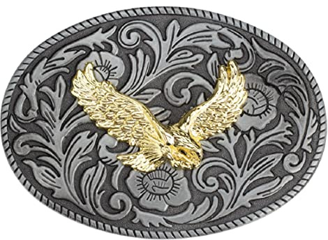 Longcreek Adler-Gürtelschnalle für Herren, Blumen Adler Gürtelschnalle, Steigende Adler Oval Filigran Gürtelschnalle, Nordische Wikinger-Adler-Gürtelschnalle, Western Cowboy Gürtelschnalle